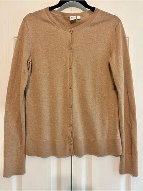 GAP 100% Cotton Classic Fit Every Day Women’s Crewneck Cardigan Heather Camel L